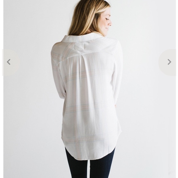 Rails × Free People Flannel HUNTER BUTTONDOWN IVORY SHERBERT Top Sz S - Picture 2 of 14